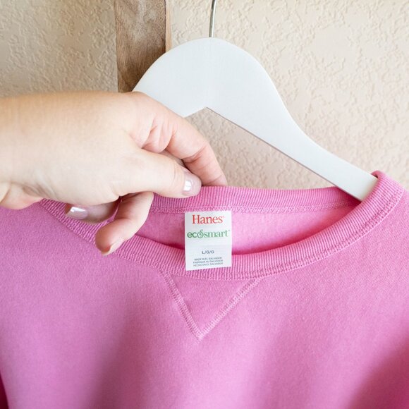 Hanes Sweatshirt Womens Sz Large Pink Fleece Crewneck Long Sleeve EcoSmart - Picture 2 of 5